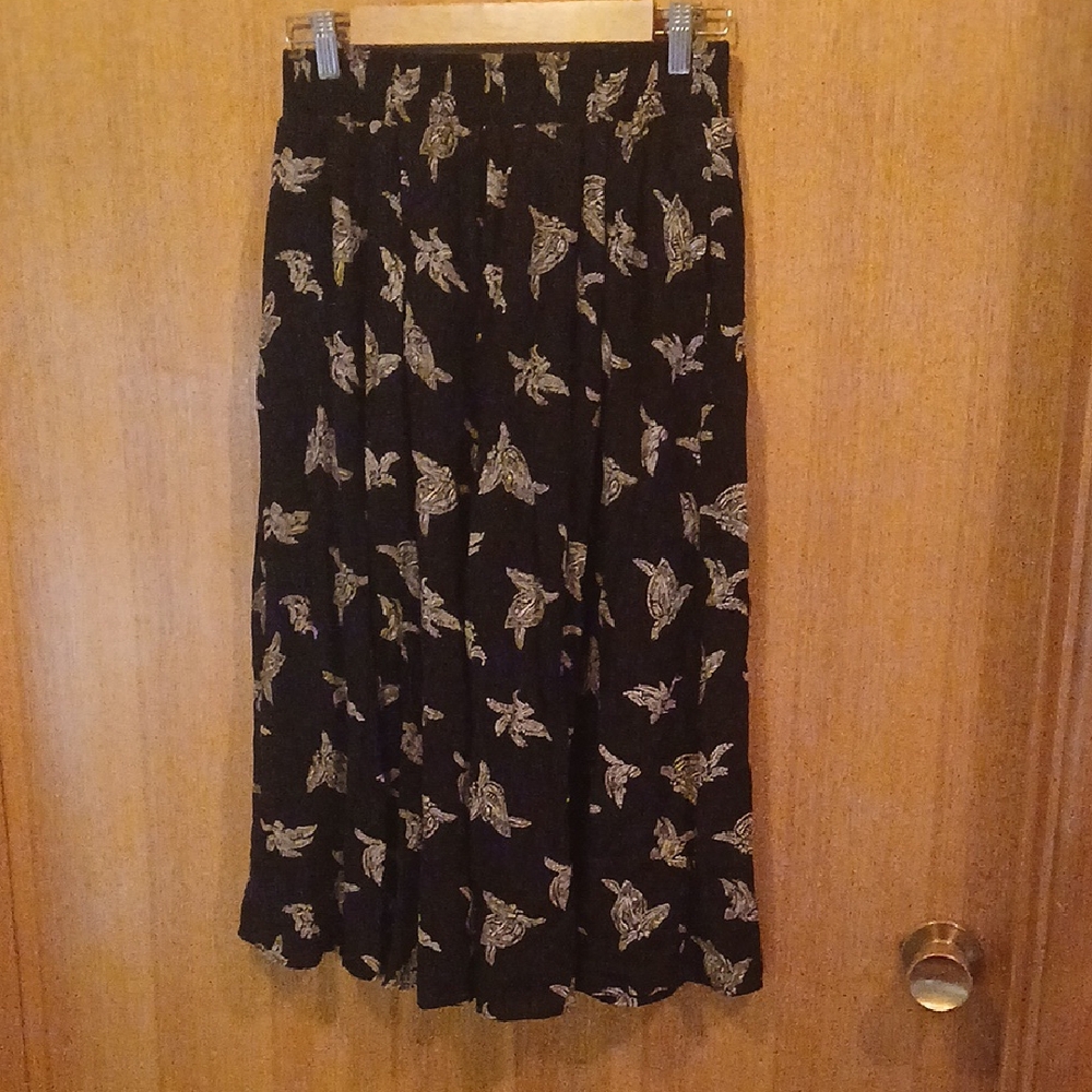 Vintage Laura Keiffer Black and Tan 100% Rayon Women's Skirt Size 12 W/ Pockets